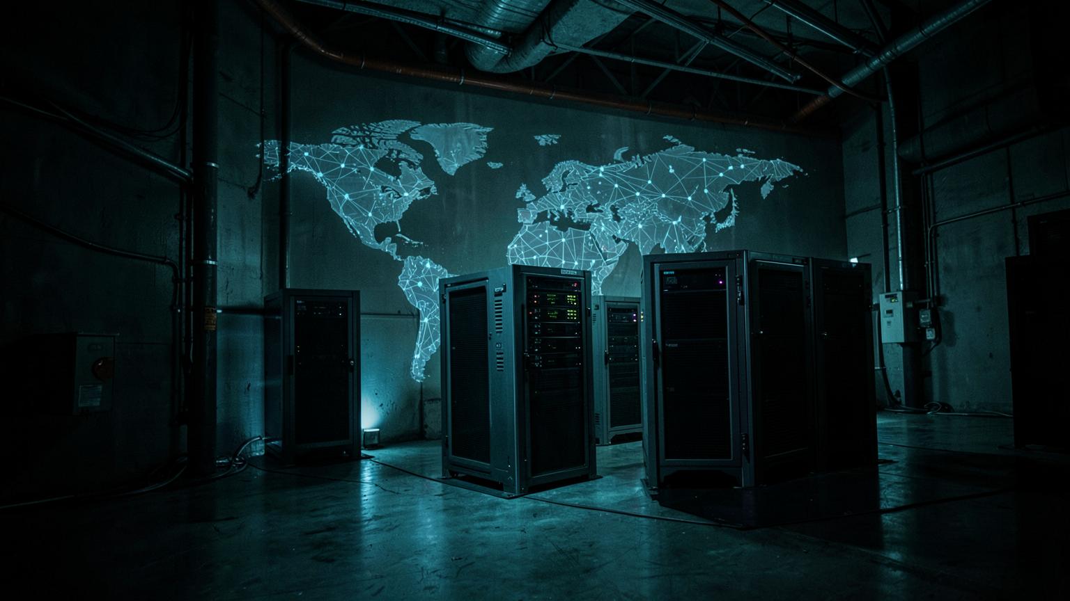 Anycast authoritative DNS point of presence with resolver servers and a global network node map behind